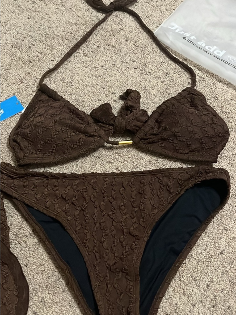 CUPSHE Brown Textured Halter Bikini Set